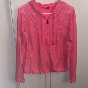 Xersion Neon Pink Mesh Hooded Zip Bomber Jacket